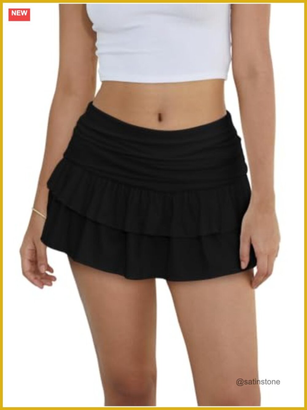 Women's Ruffle Tiered Mini Skirt with Built-in Shorts and Ruched Waistband